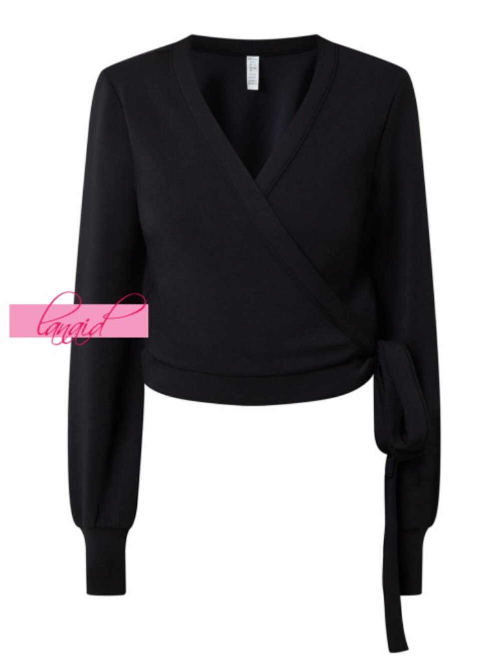 Spanx AirEssentials Ballet Wrap Very Black V-Neck Surplice Tie Belt Drape Blouse - Picture 8 of 12